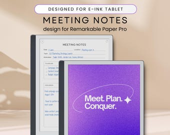 E-ink Meeting Notes Template: Remarkable Paper Pro, Hyperlinked (PDF)