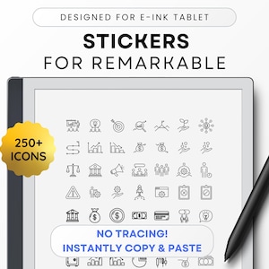 Stickers for ReMarkable 2 and Remarkable Paper Pro, No Tracing, Just Copy & Paste, 250+ Icons