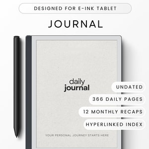 Journal for E-Ink Tablet, Paper Tablet Template, Daily & Monthly, Undated, Gratitude, Mood, Affirmations, Notes, Achievements, Hyperlinked