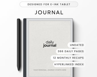 Diario per tablet E-Ink, modello di tablet cartaceo, giornaliero e mensile, senza data, gratitudine, umore, affermazioni, note, risultati, collegamento ipertestuale
