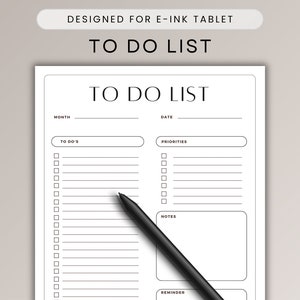 To Do List Template for E-Ink Tablet, Daily Todo List, Tasks, Checklist, Priorities, Notes, Digital Organiser