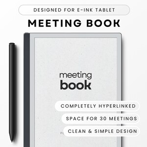 Modello di registro riunioni per tablet E-Ink, appunti riunioni, PDF con collegamento ipertestuale, semplice, pulito, appunti, verbali riunioni, ordine del giorno riunioni, elementi di azione