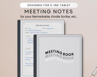 E-Ink Meeting Book Template: Hyperlinked Notes for Remarkable, Kindle Scribe (PDF)