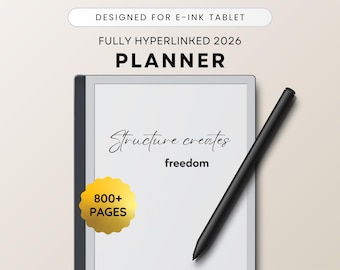 Planner 2026 voor E-Ink-tablets als Remarkable 2, Paper Pro, Scribe, SuperNote, volledig gelinkt