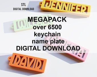 Mega pack 6500 name keychain, name plate, naming keychain English / American name rectangular - STL Digital Download