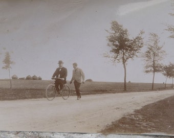 Antique Victorian French  albumen photography  First bicycle promenade