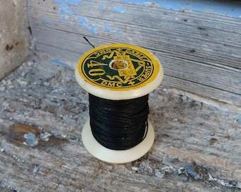 Vintage Antique 1920/1930s hilo de carrete de bobina francés / cordonnet grueso negro Cable superieur DMC