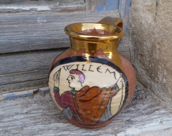 Vintage  old French  1920 Normandy Bavent milk pitcher Vase Tapisserie de Bayeux Louis  Desmant