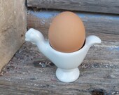Vintage old French Limoges white ceramique Hen chicken egg cup