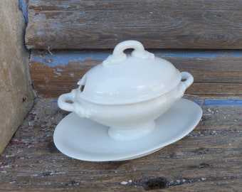 Antique old French white porcelaine  mustard set/condiment set/ porcelaine