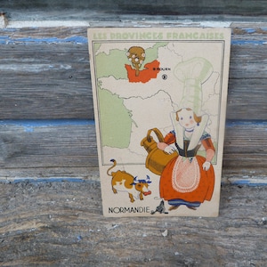 Vintage vecchio francese 1930 Stampa artistica Cromolitografia Région de France Normandie