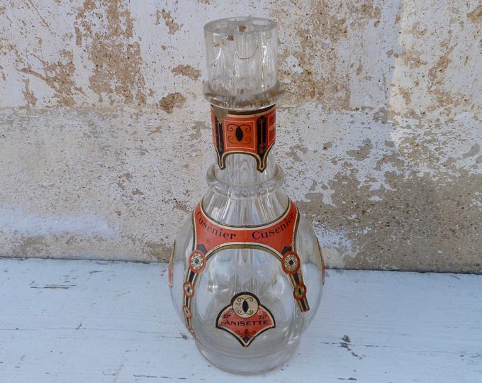 Antique Liquor Bottle Glass France 4 Compartment 194050s Made in