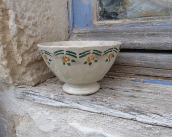 Vintage Antique old French 1900 /1930  Gien Cafe au lait bowl  floral  pattern