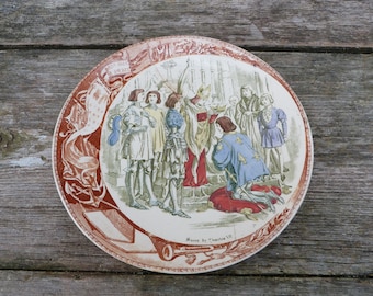 Placa de cerámica de Juana de Arco francesa vintage / Jeanne d'Arc Sarreguemine / Sacre de Charles VII