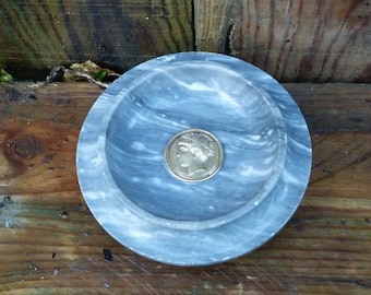 French Empire marble &  bronze pedestal bowl , vide poche , cassolette Napoléon III with Roman  women profil medal