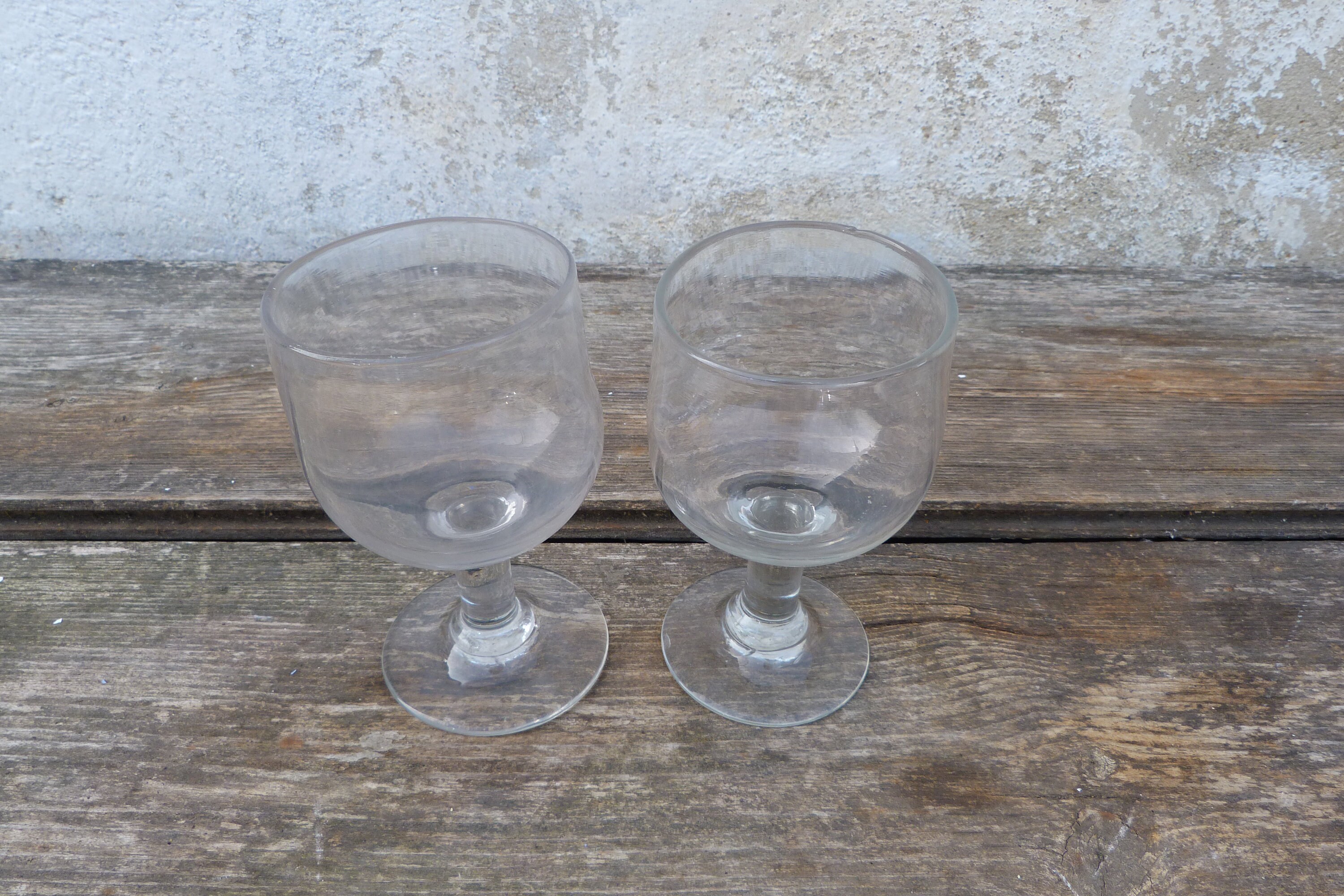 Verres à Vin Xixème Siècle Soufflé Épais Ensemble de 2