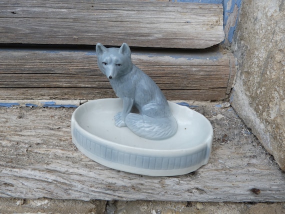 フランス アンティーク Vide Poche きつねの顔 Vintage Old French Bicolored Porcelaine Vide Poche