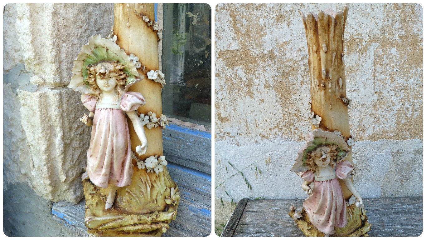 Vintage Antique Royal Dux Bohemia Vase Figural Victorien Art Nouveau Turn Teplitz Rsik