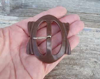 Vintage old French Art deco 1940 brown  plastic buckle