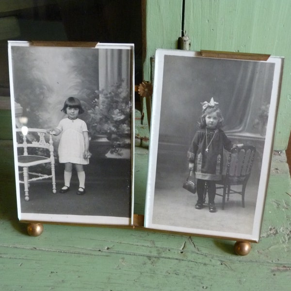 Cadre photo ancien en laiton et verre  biseauté