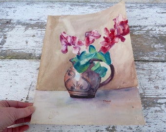 fleurs de peinture aquarelle Français vintage dans un vase