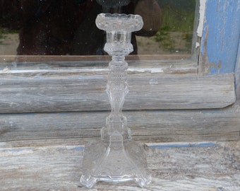 Vintage old French Antique Vallerystahl Portieux molded glass candlestick holder