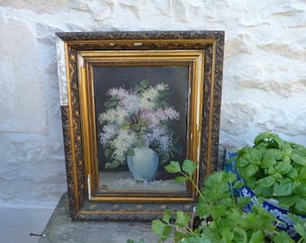 Vintage Antique old French XIXeme century oil painting still life flowers