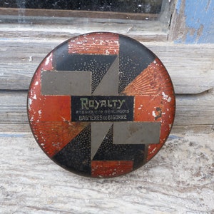 Vintage  old French 1900/1930 Art deco  lithograph round tin box biscuit box