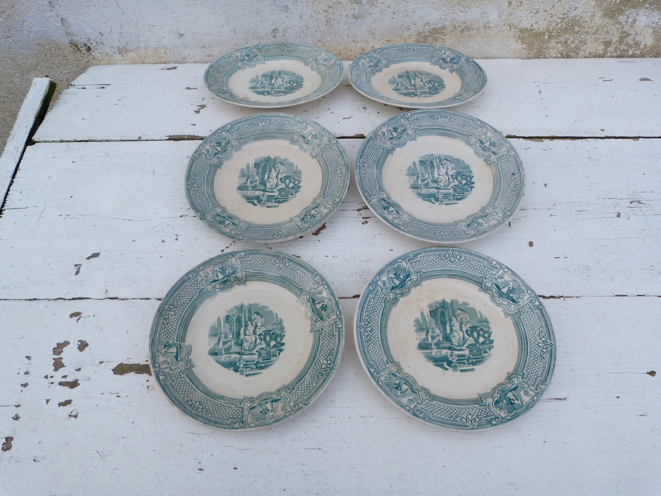 Ensemble de 6 Assiettes à Dessert 1800 Ceramique Anglaise Primavesi & Son Cardiff