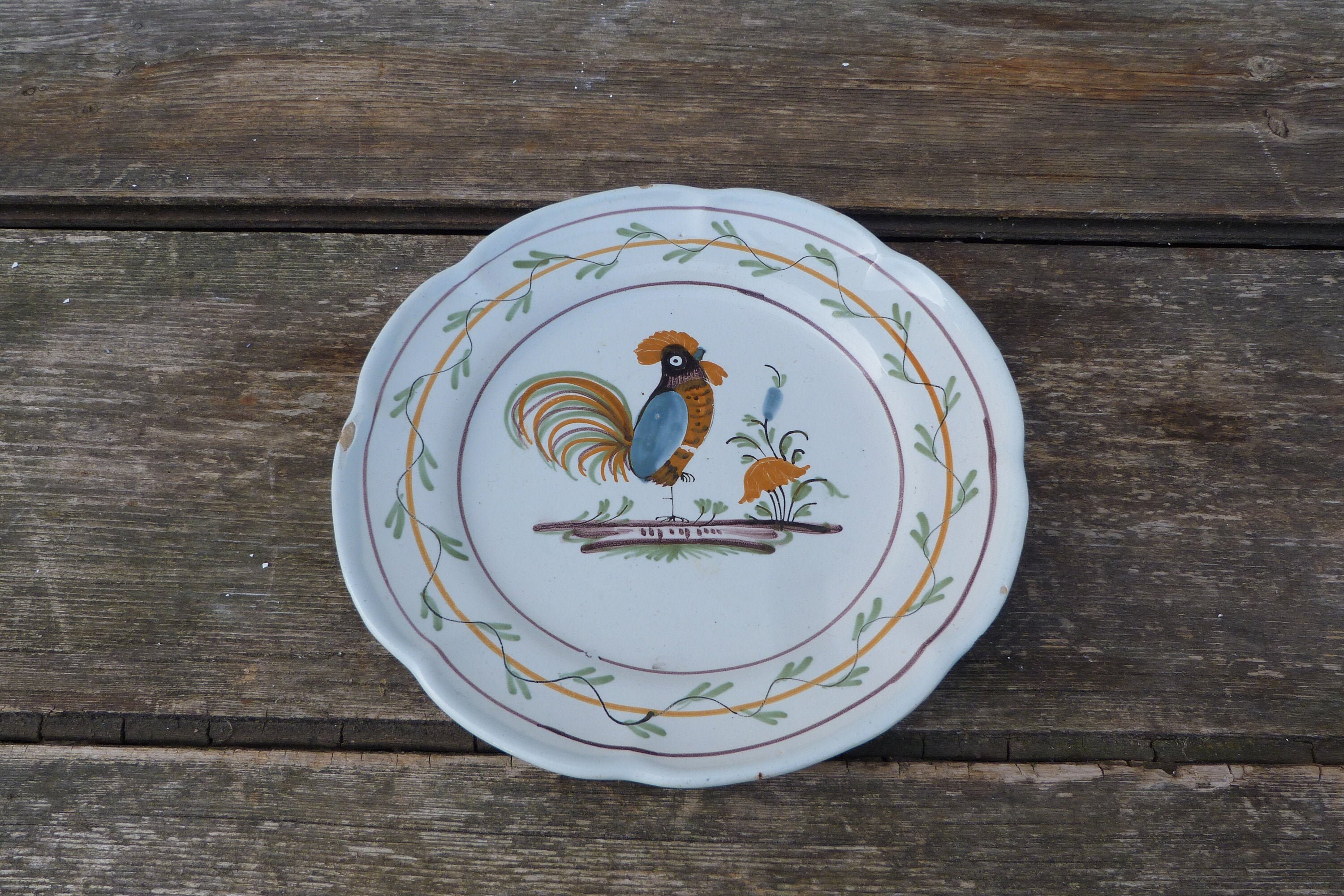 Assiette Xviiième Siècle Faience Petitfeu La Rochelle Motic Coq