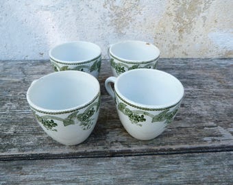 Vintage Antique French tea cups dated 1900s/1910s transferware set of 4