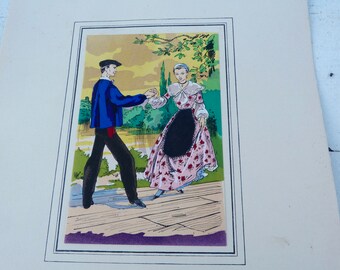 vintage 1930/1950 aquarelle d’un livre vieux Français Danse folklorique Garonne