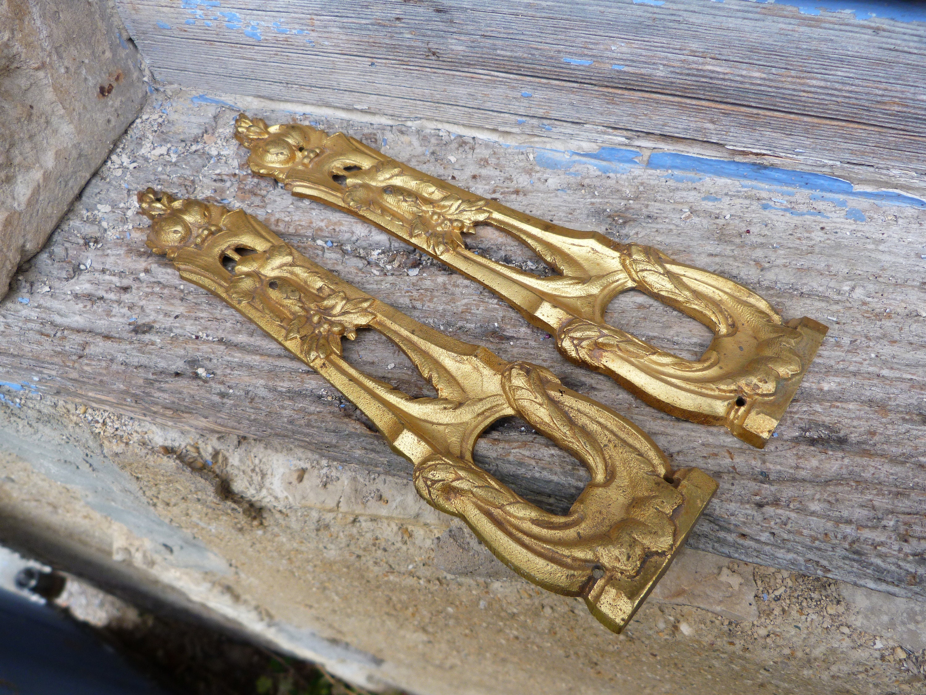 Vintage Antique 1900 Vieux Français Louis Xv Ornement de Meubles en Bronze Doré /Hardware /Architect