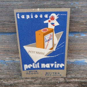 Ancienne image Publicitaire carte de visite tapioca Petit navire