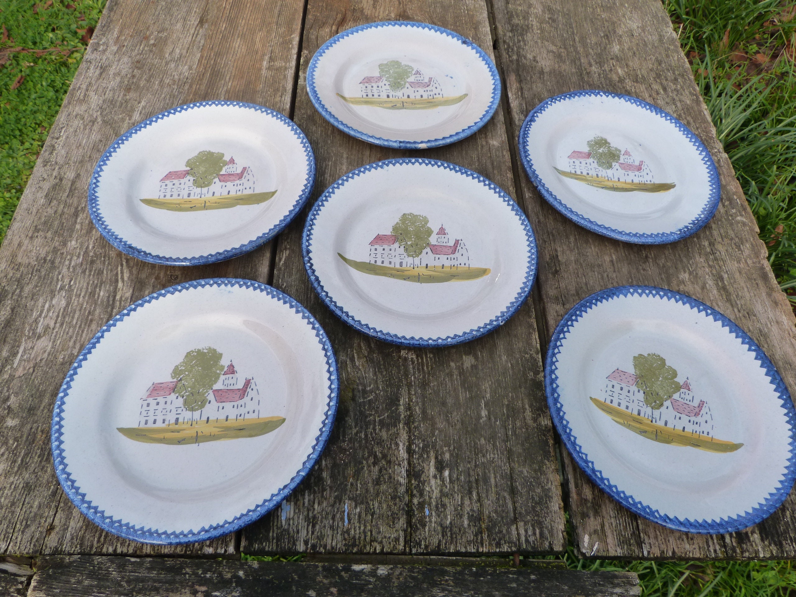 FAIENCERIE DE CHAROLLESフランス製陶器皿６枚セット Vintage Antique 1900 French Charolles Faience set of 6