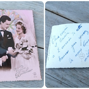 Cartolina di fantasia francese vintage anni '40/'40 Voeux de Bonheur per matrimonio