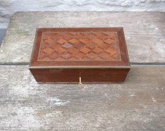 Vintage old french  Victorian wood inlaid marquetry  box case trinket  game tinket Jewelry trinket