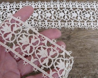 Vintage old French 1900 set of 2 assorted samples of cream lace