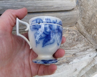 Vintage 1900 old French blue porcelaine coffee cup Floral pattern Vieillard Bordeaux
