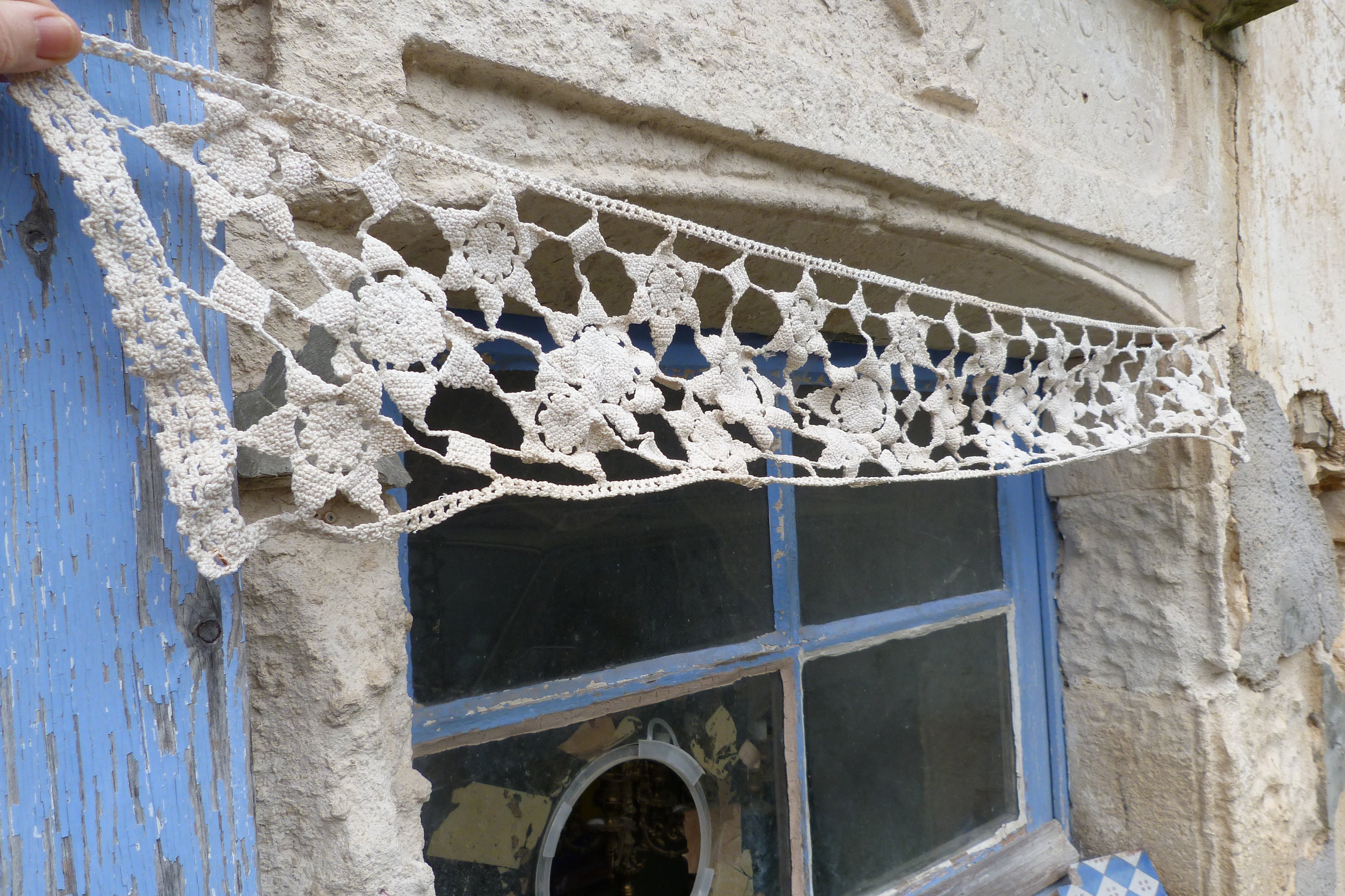 Bande de Coton Creme en Crochet Fait Main 1900/1920 Ameublement /Textile Ancien