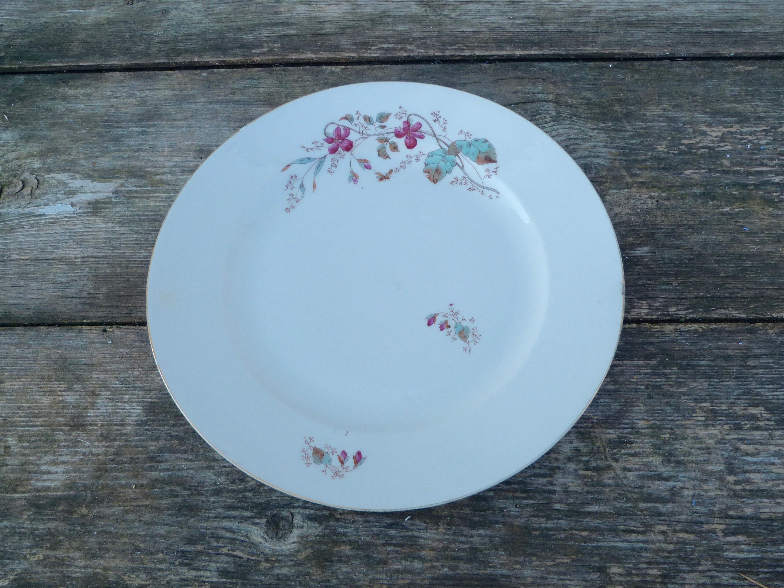 Plat Ancien 1900 Céramique Blanche Décor Floral