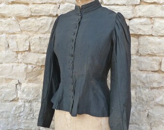 Antique 1890/1900 Black Jacket in Satin, Guipure and Lace. Rare 