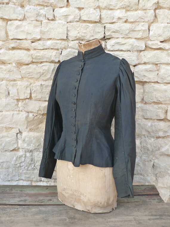 Vintage Antique 1900 French black moleskine jacket