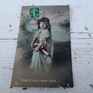 Antica cartolina francese del 1900/1010 foto reale donne ricolorate primo aprile