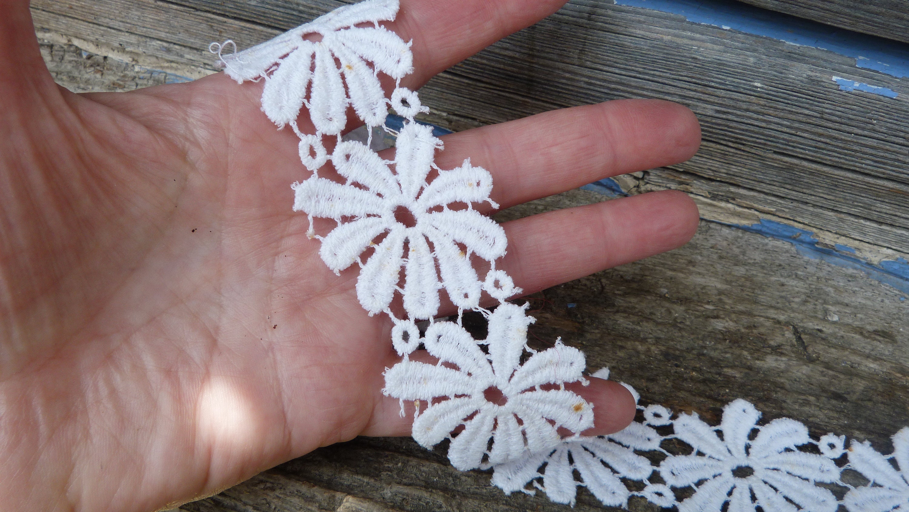 Guipure Fleurs Blanches Dentelle Galon Mercerie Ancienne