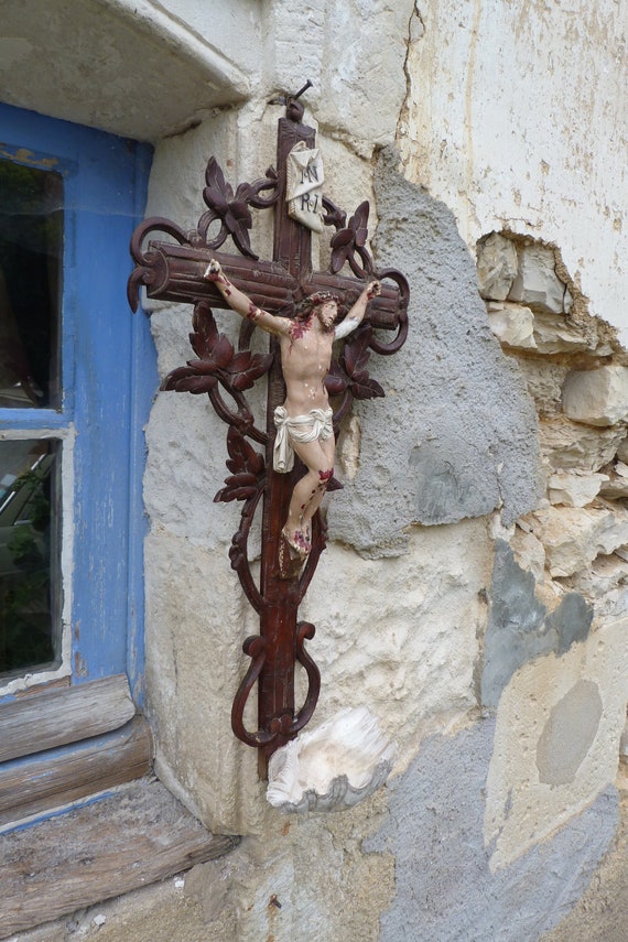 19世紀 フランス アンティーク 聖像 彫刻作品 十字架 キリスト