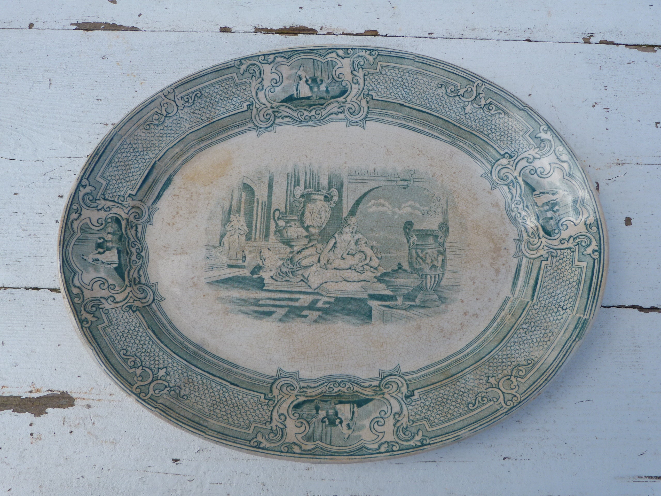 Vintage 1800 Plat Ovale Céramique Anglaise Primavesi & Son Cardiff