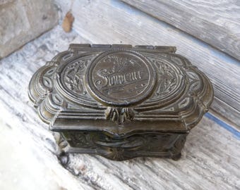 Vintage 1900s old Frenc bronze jewelry box casket / trinket box Louis XV style