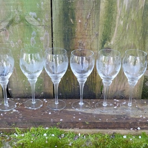 Vintage old French Handmade Etched Crystal  with twisted foot set of 6 wine glasses Baccarat or other