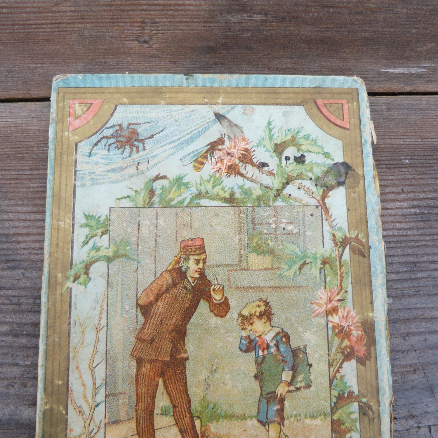 Antique French Victorian Chromolithograph Cover of Book Piece - Etsy